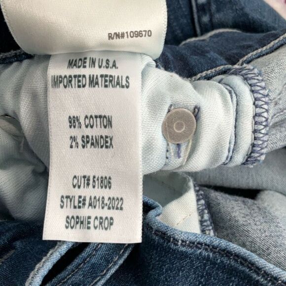Agolde Blue Denim Stretch Raw Hem Sophie Crop Skinny Jeans Medium Wash Size 25 - Picture 8 of 9